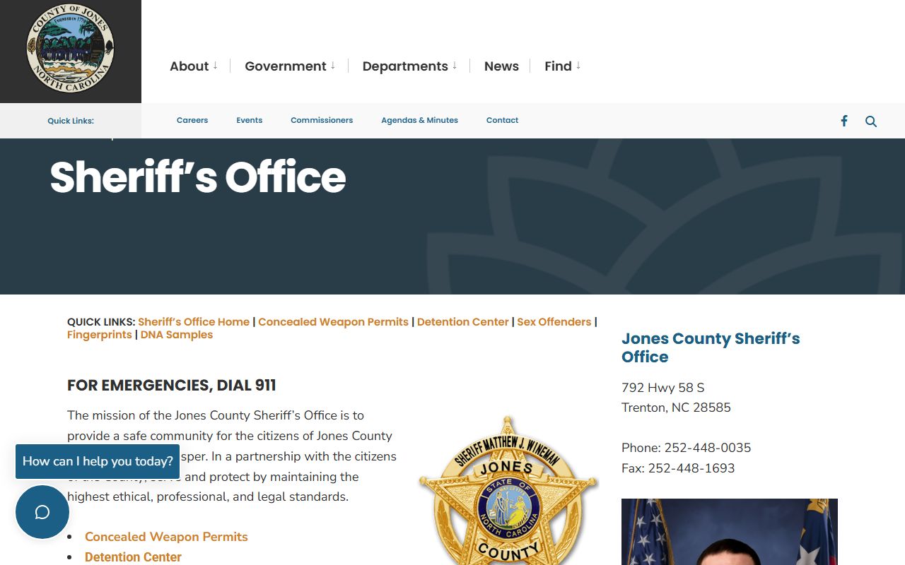 Jones County inmate records sheriff office contact page