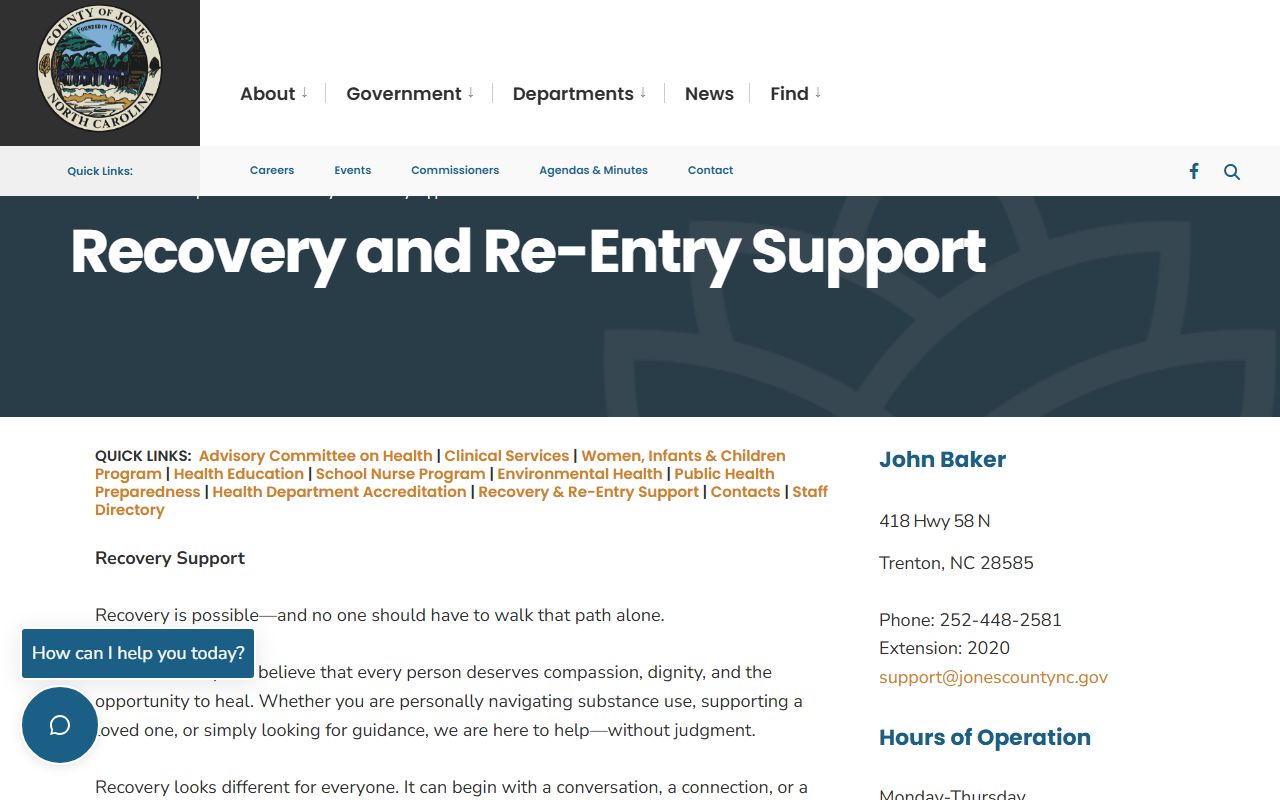 Jones County inmate population reentry support page