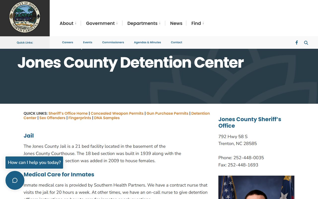 Jones County Detention Center inmate lookup and jail information page